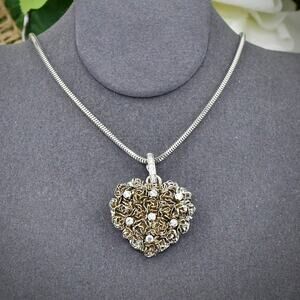Varga Design 14k White Gold Diamond Heart Pendant Necklace Statement Clasp